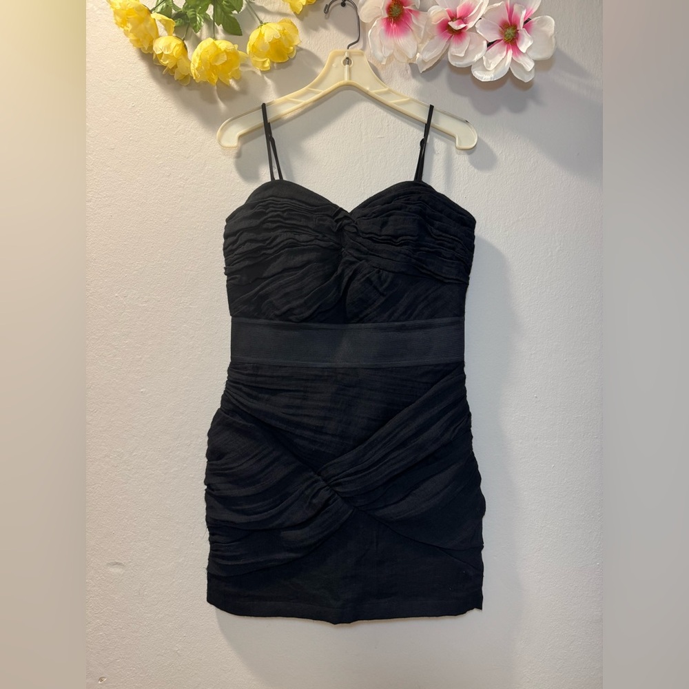 MM Couture Black Strapless Ruched Bodycon Dress
